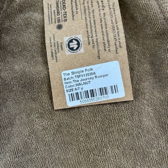 The Simple Folk Romper Size 6-7 The Journey Romper Walnut Unisex NEW WITH TAGS - Picture 3 of 5